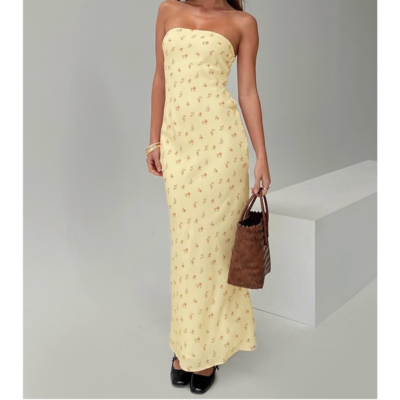 Princess Poly Floral Strapless Yellow Maxi Dress - Picture 1 of 6